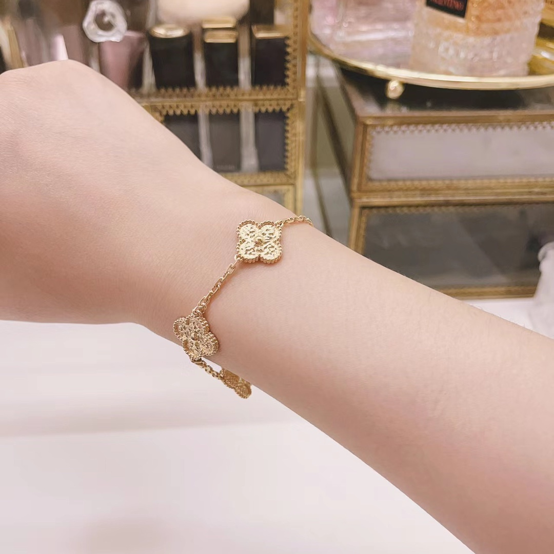 Dupe Van Cleef & Arpels Vintage Alhambra Bracelet Necklace, 5Motifs, Rose Gold,No Diamond