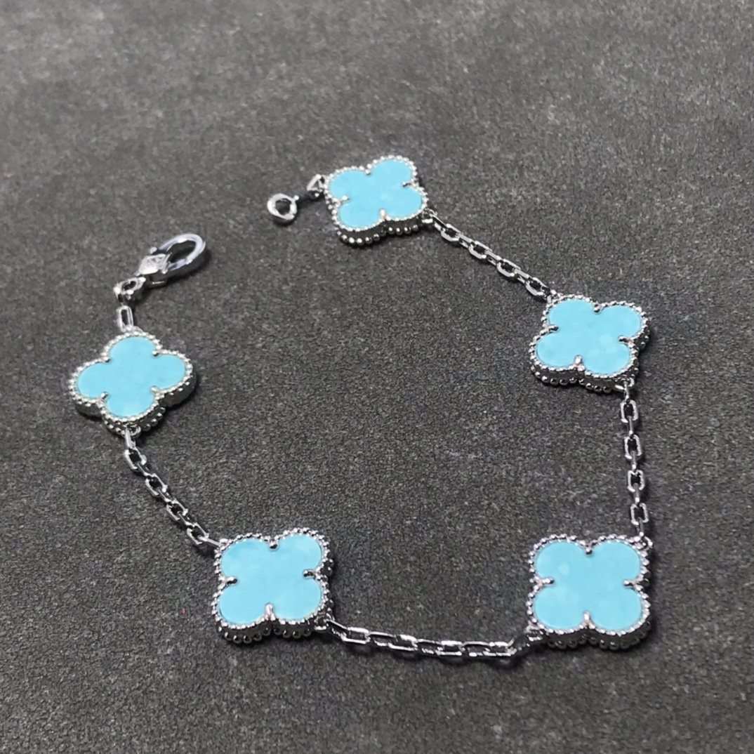 Dupe Van Cleef & Arpels Blue Turquoise Vintage Alhambra Clover Earrings Bracelet Necklace