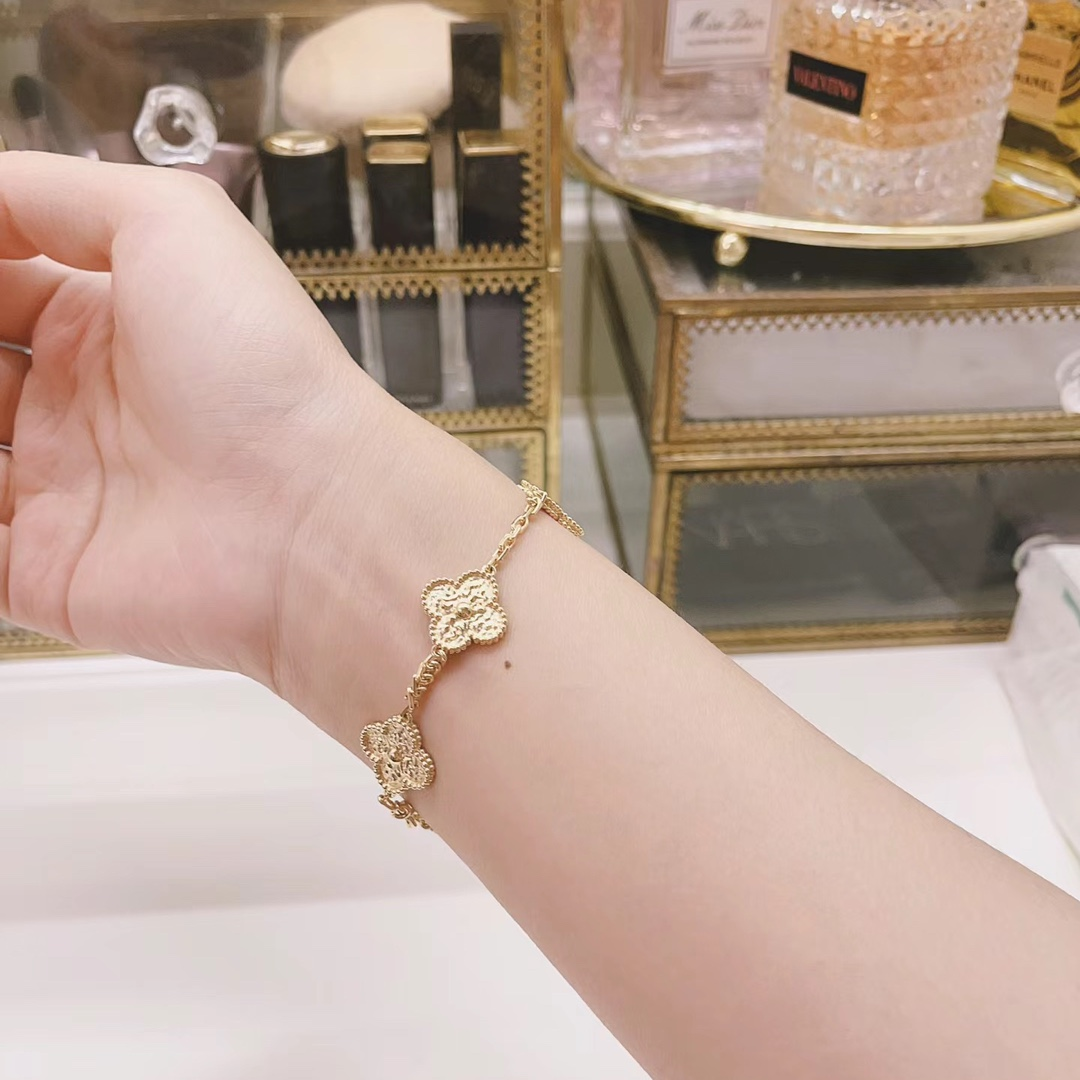 Dupe Van Cleef & Arpels Vintage Alhambra Bracelet Necklace, 5Motifs, Rose Gold,No Diamond