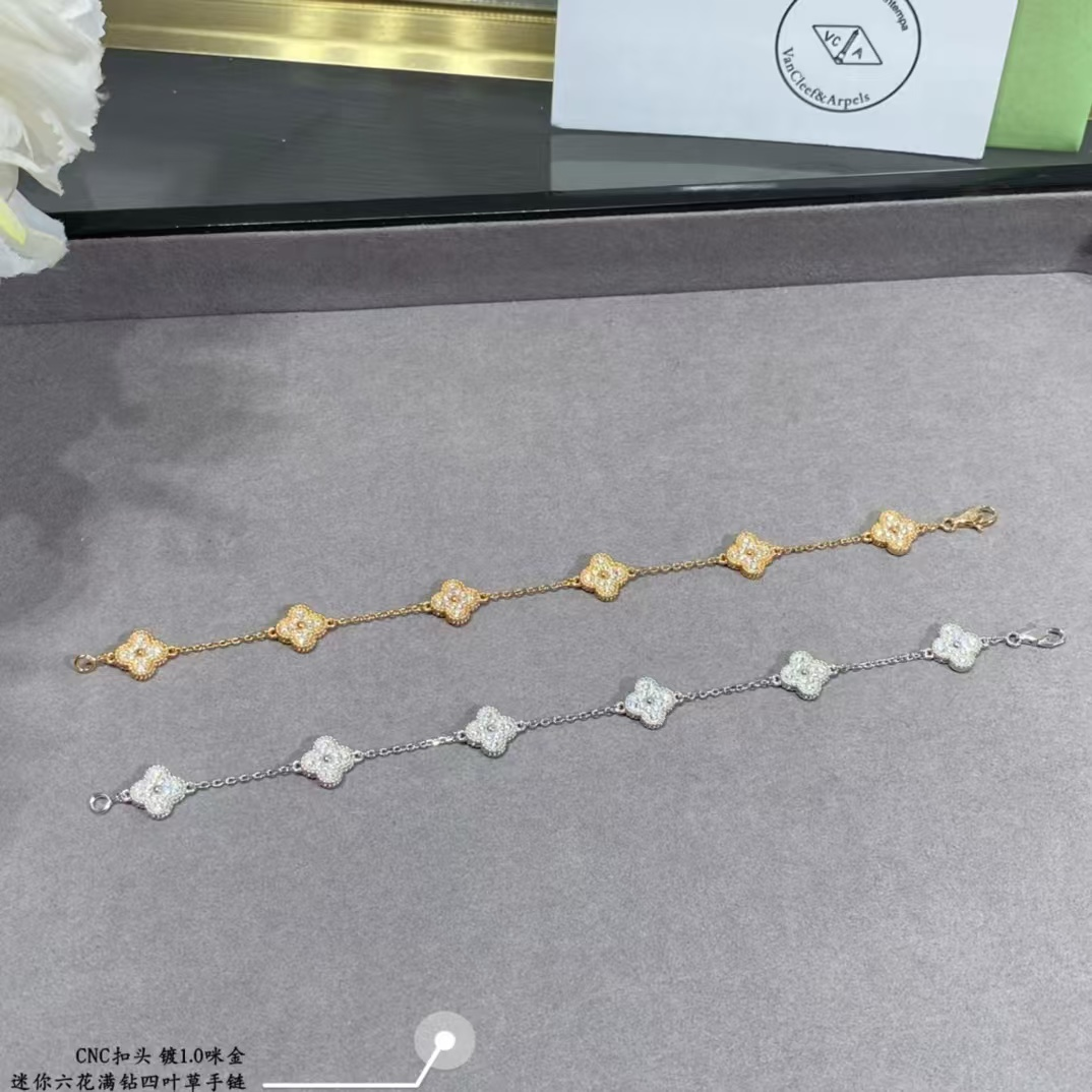 Dupe Van Cleef & Arpels Sweet Alhambra Full Diamond Bracelet, 6 Motifs