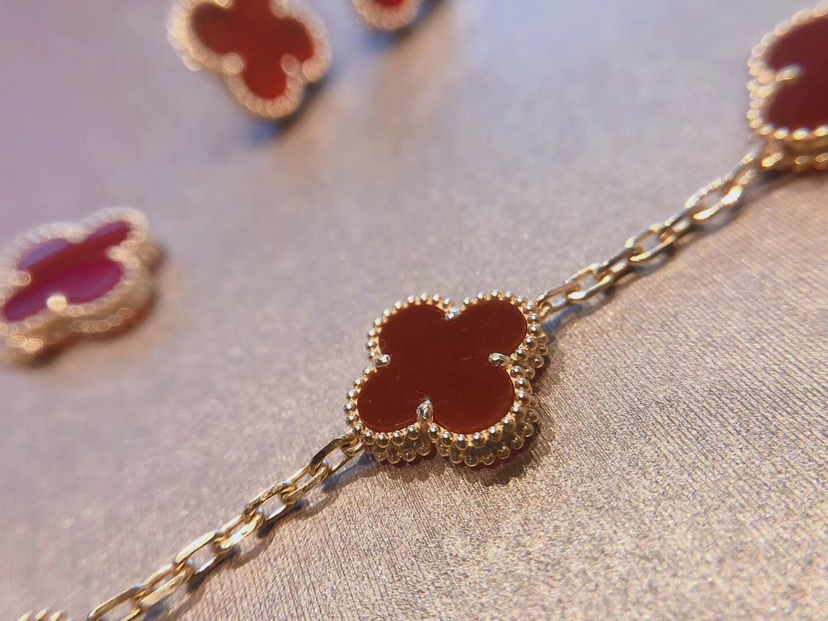 Dupe Van Cleef & Arpels Red Carnelian Vintage Alhambra Earrings Bracelet Necklace