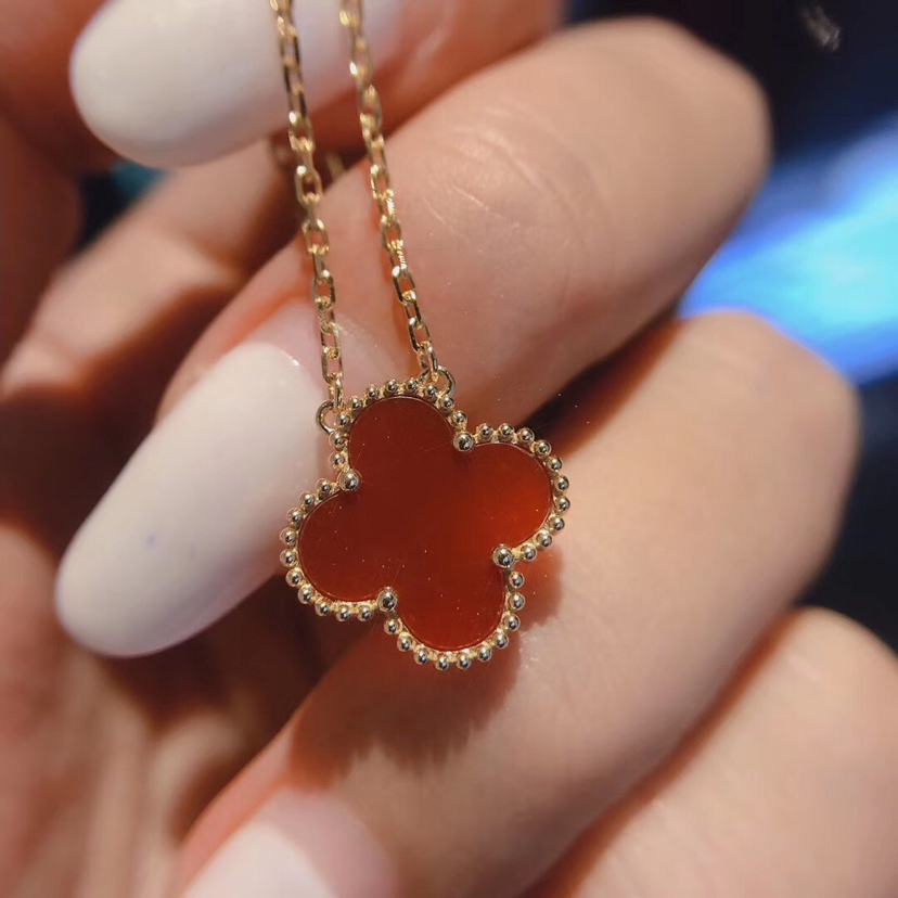 Dupe Van Cleef & Arpels Red Carnelian Vintage Alhambra Earrings Bracelet Necklace