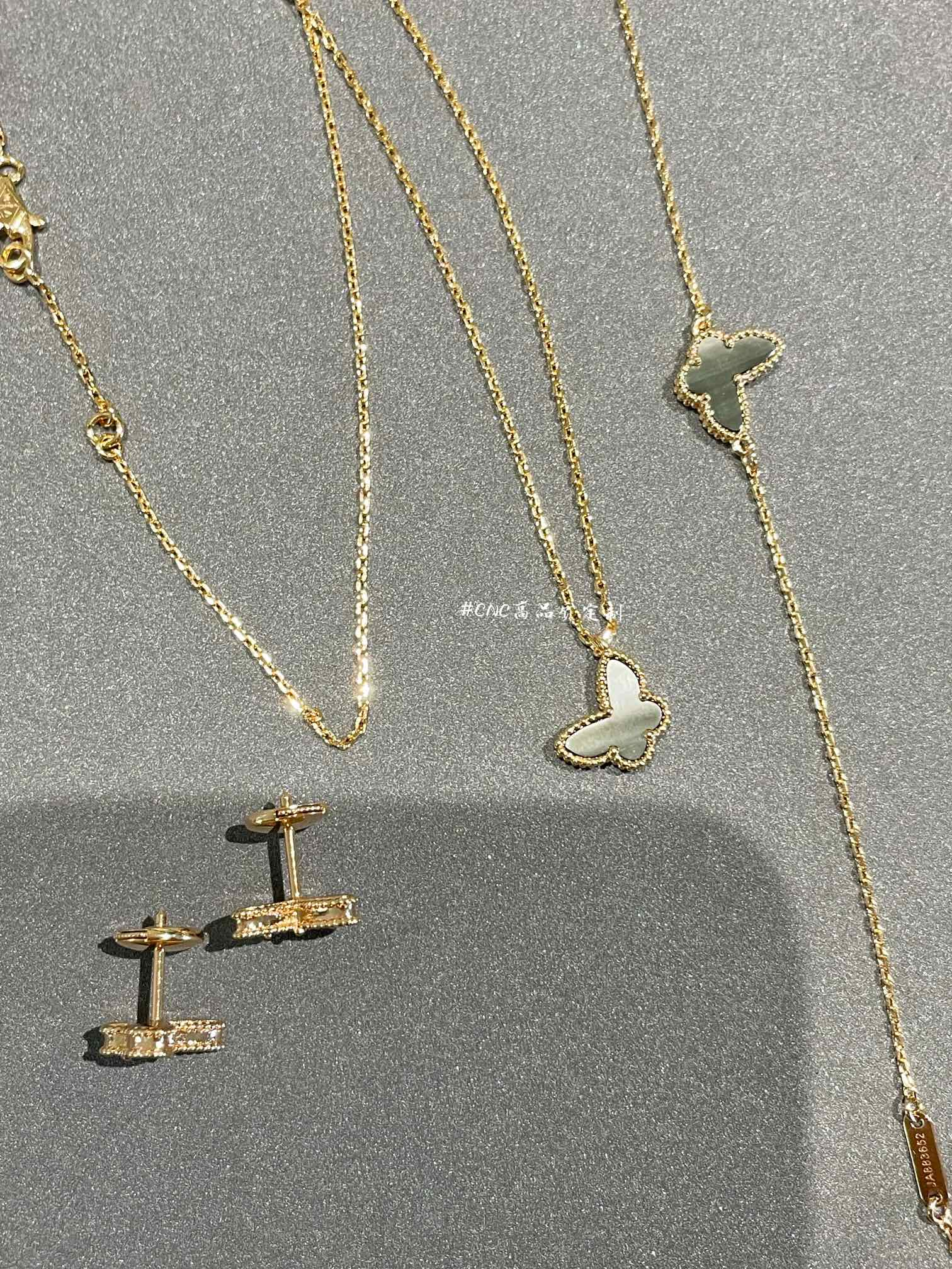 Dupe Van Cleef & Arpels Fauna Gray Butterfly Earrings Bracelet Necklace