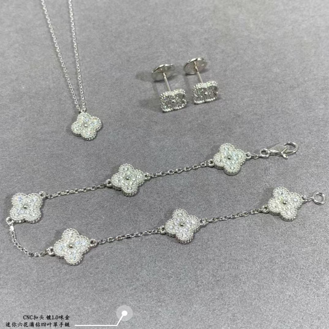 Dupe Van Cleef & Arpels Sweet Alhambra Full Diamond Bracelet, 6 Motifs