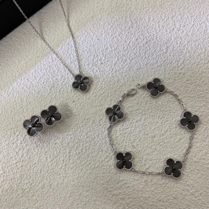 Dupe Van Cleef & Arpels Two-tone Guilloche Vintage Alhambra Earrings Bracelet Necklace