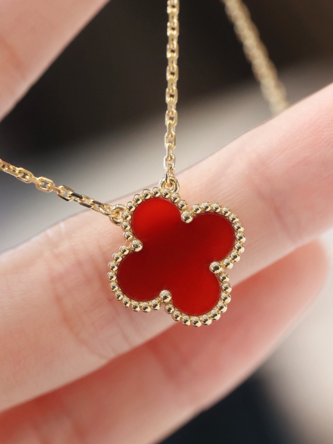 Dupe Van Cleef & Arpels Red Carnelian Vintage Alhambra Earrings Bracelet Necklace