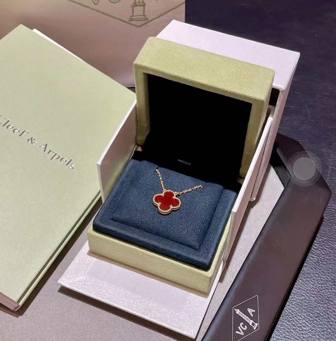 Dupe Van Cleef & Arpels Red Carnelian Vintage Alhambra Earrings Bracelet Necklace