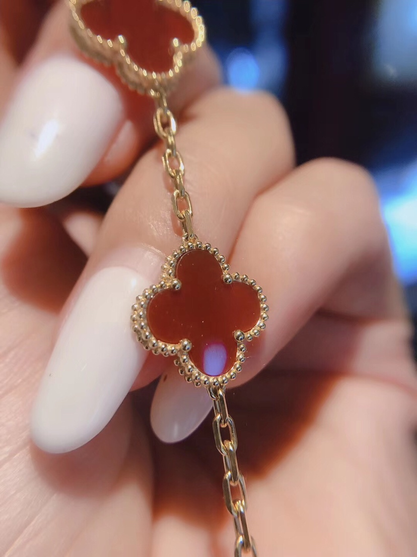 Dupe Van Cleef & Arpels Red Carnelian Vintage Alhambra Earrings Bracelet Necklace