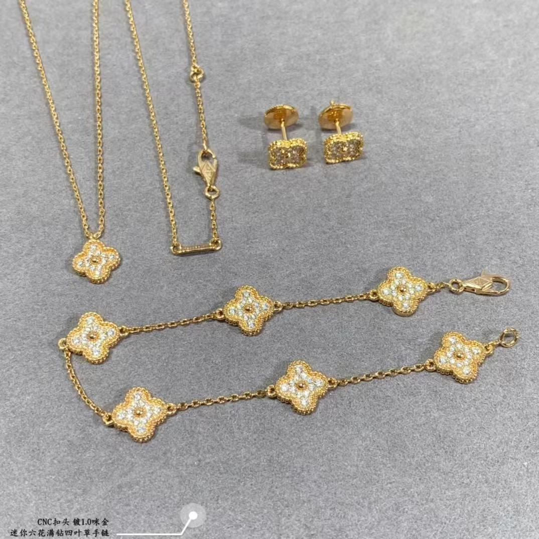 Dupe Van Cleef & Arpels Sweet Alhambra Full Diamond Bracelet, 6 Motifs