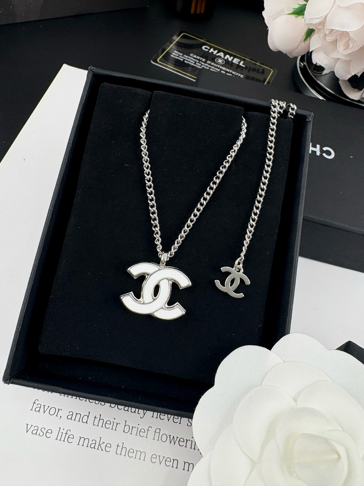 Fake Chanel White Enamel CC Earrings Necklace Brooch