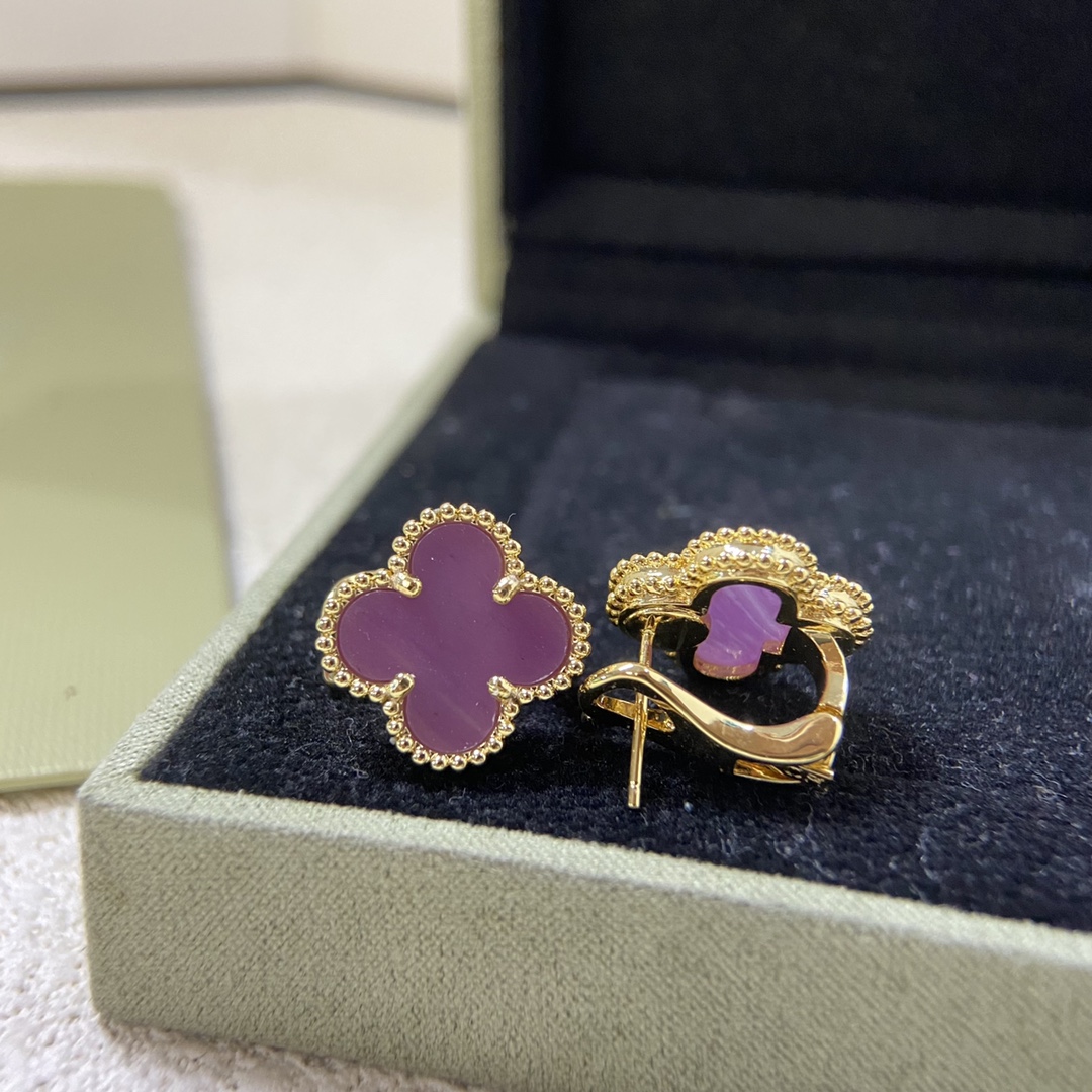 Dupe Van Cleef & Arpels Purple Violet Vintage Alhambra Earrings
