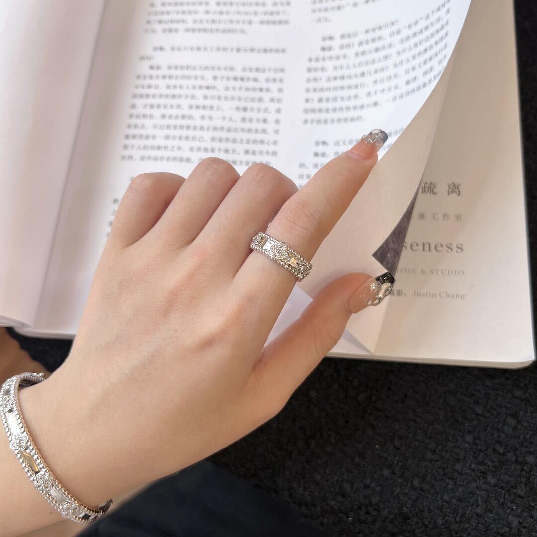 Dupe Van Cleef & Arpels white gold Perlee Sweet Clovers Bracelet on hand wrist