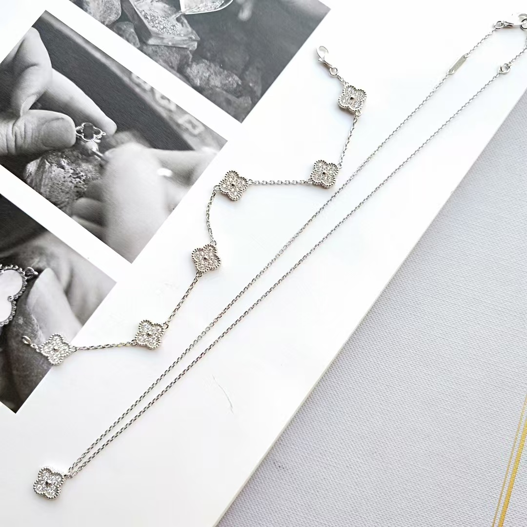 Dupe Van Cleef & Arpels Diamond Sweet Alhambra Bracelet in Silver-tone, 6 Motifs