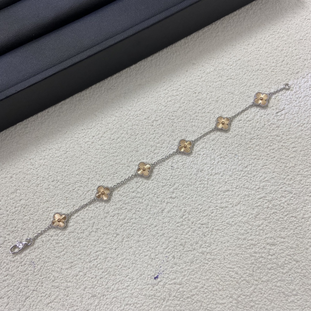 Dupe Van Cleef & Arpels Two-tone Guilloche Sweet Alhambra Bracelet, 6 Motifs