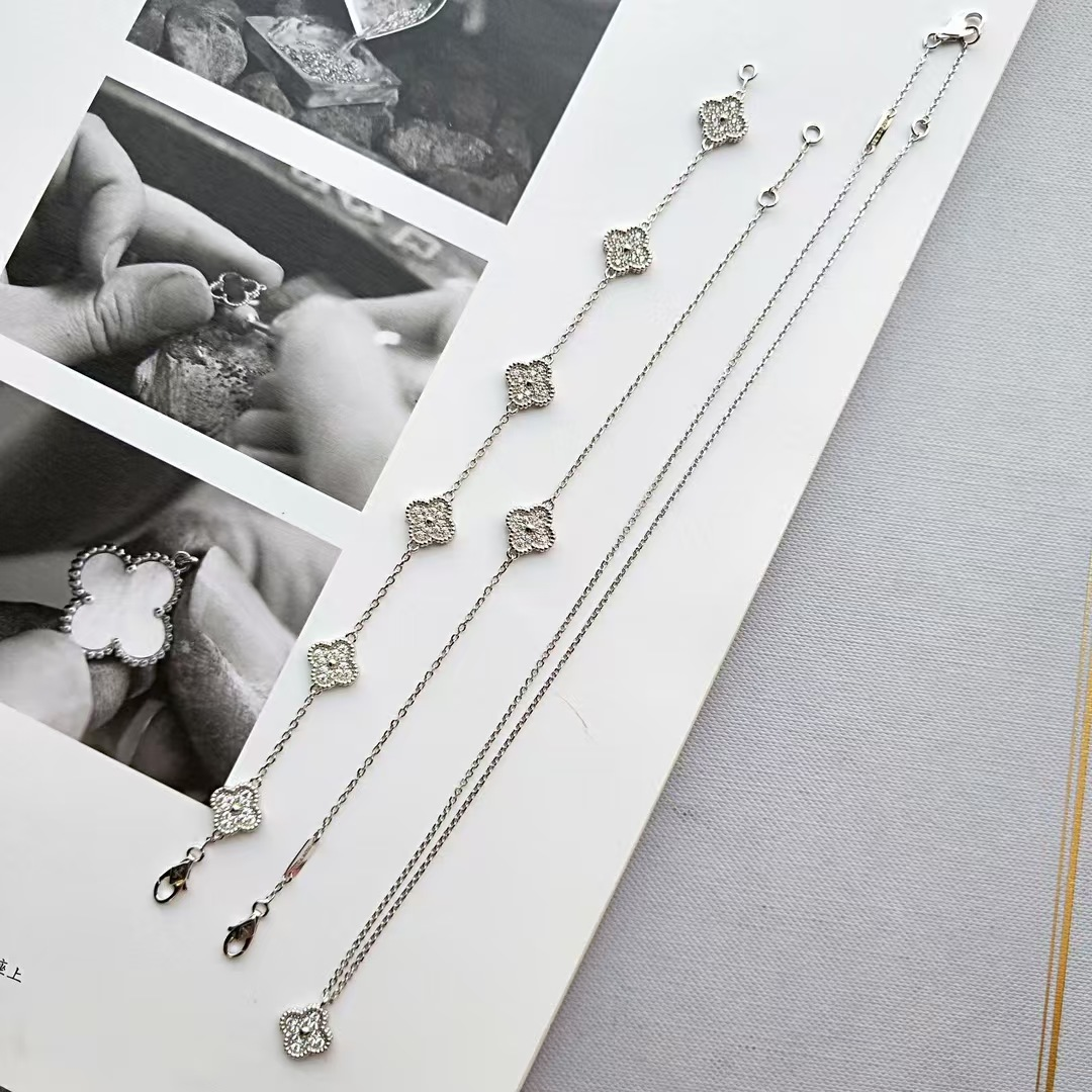 Dupe Van Cleef & Arpels Diamond Sweet Alhambra Bracelet in Silver-tone, 6 Motifs