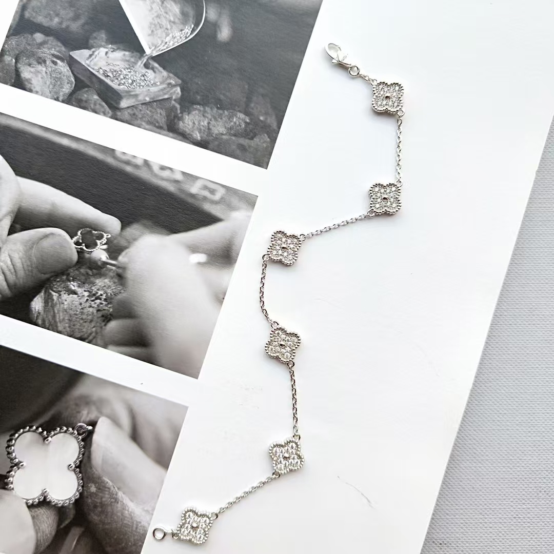 Dupe Van Cleef & Arpels Diamond Sweet Alhambra Bracelet in Silver-tone, 6 Motifs