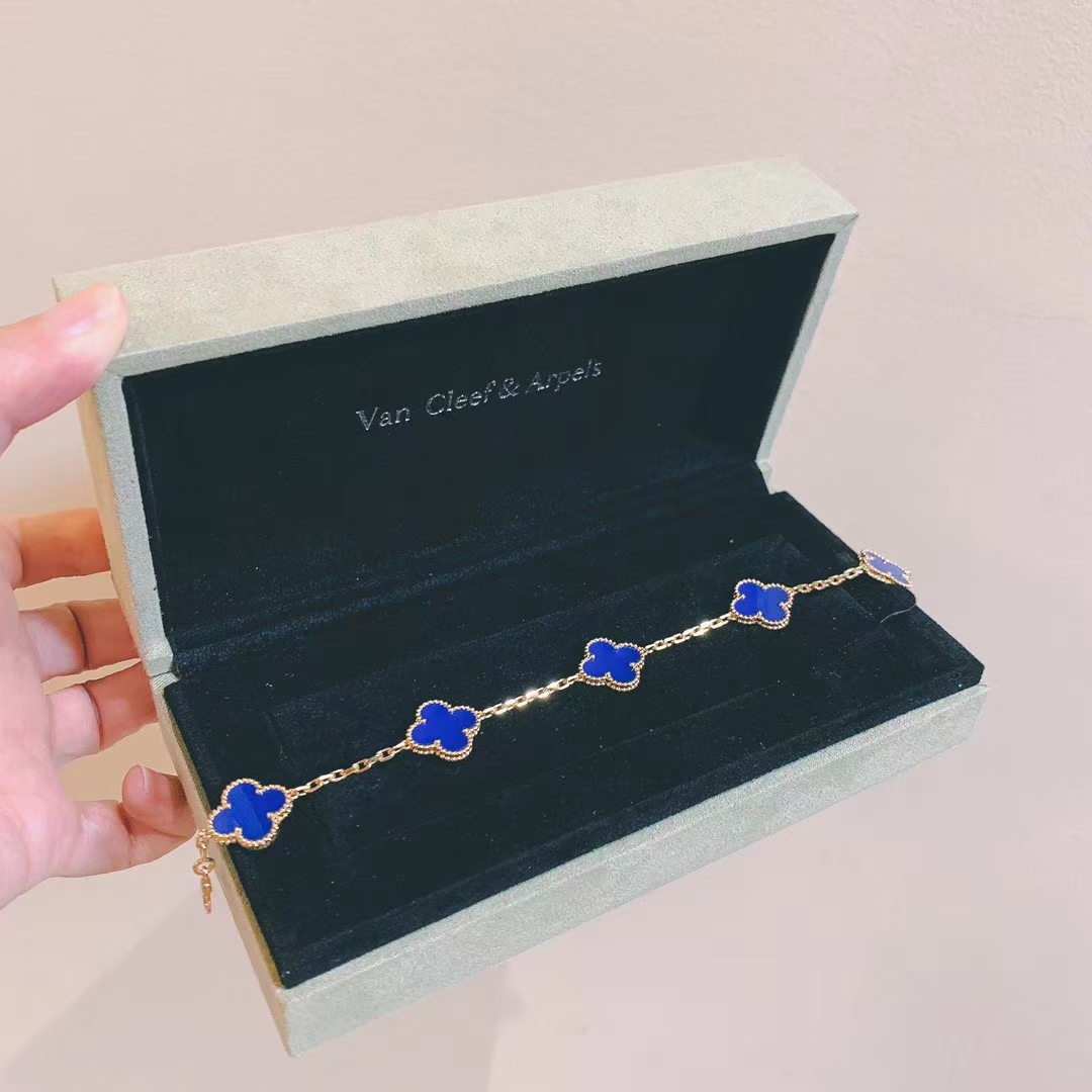 Fake Van Cleef & Arpels Deep Blue Agate Vintage Alhambra Bracelet 5 Motifs