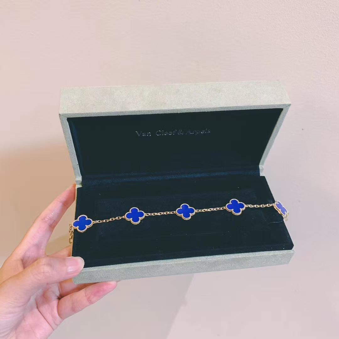 Fake Van Cleef & Arpels Deep Blue Agate Vintage Alhambra Bracelet 5 Motifs
