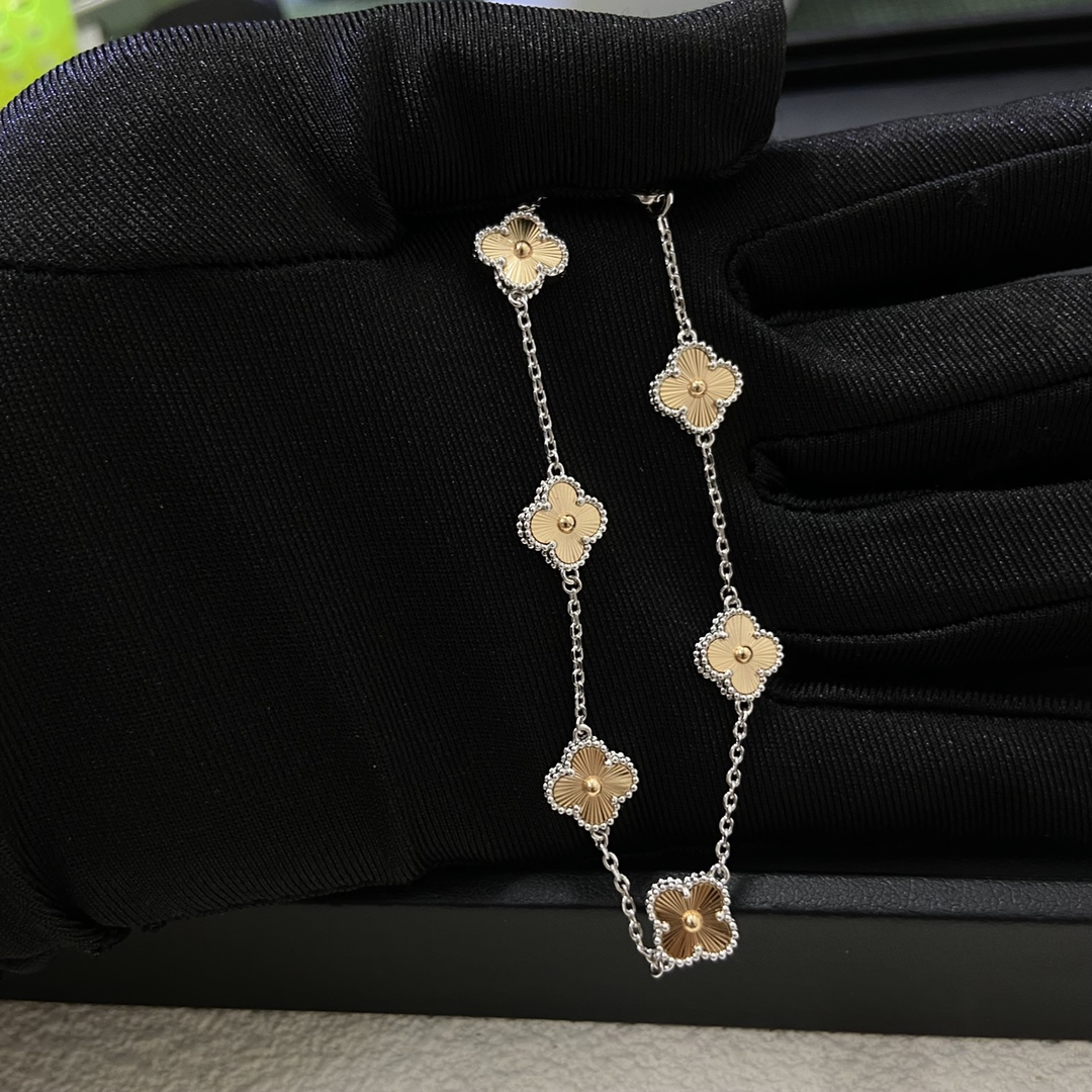Dupe Van Cleef & Arpels Two-tone Guilloche Sweet Alhambra Bracelet, 6 Motifs