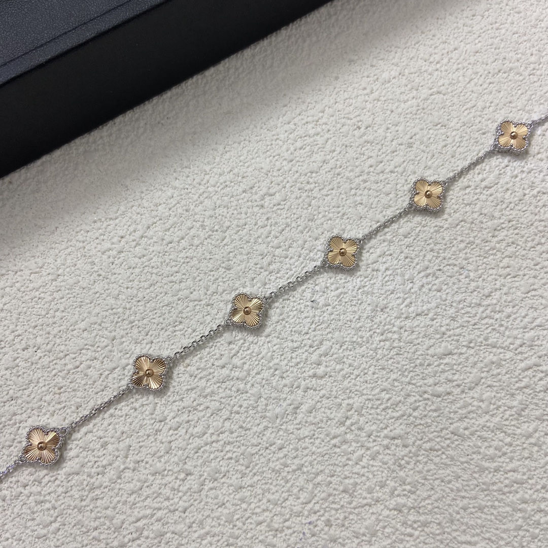 Dupe Van Cleef & Arpels Two-tone Guilloche Sweet Alhambra Bracelet, 6 Motifs