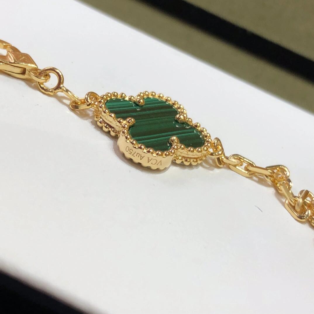 Dupe Van Cleef & Arpels Diamond and Malachite Vintage Alhambra Bracelet in Gold-tone, 5 Motifs