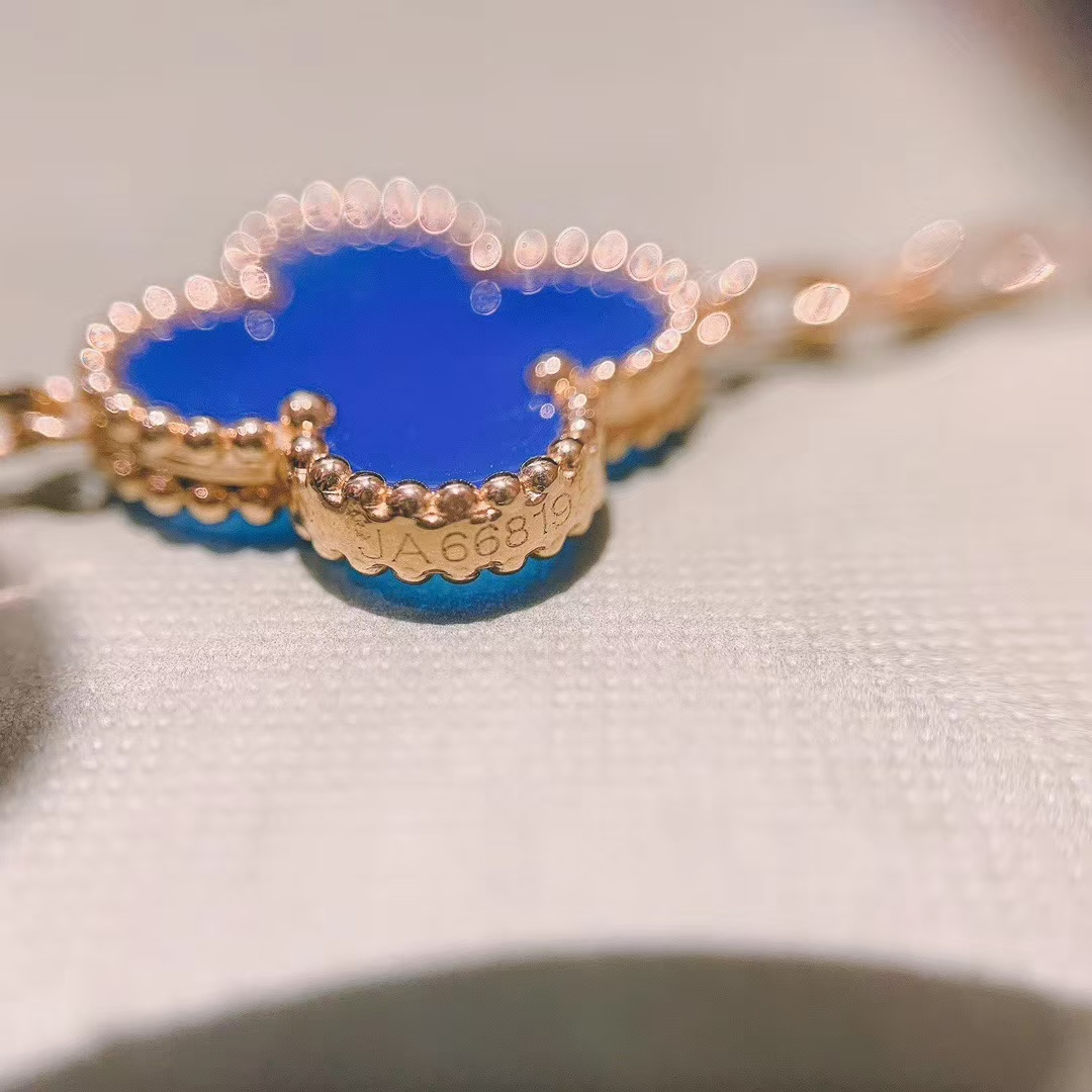 Fake Van Cleef & Arpels Deep Blue Agate Vintage Alhambra Bracelet 5 Motifs