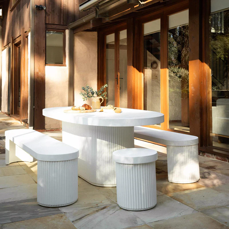 Furrow Outdoor Dining Table 240cm - White Concrete