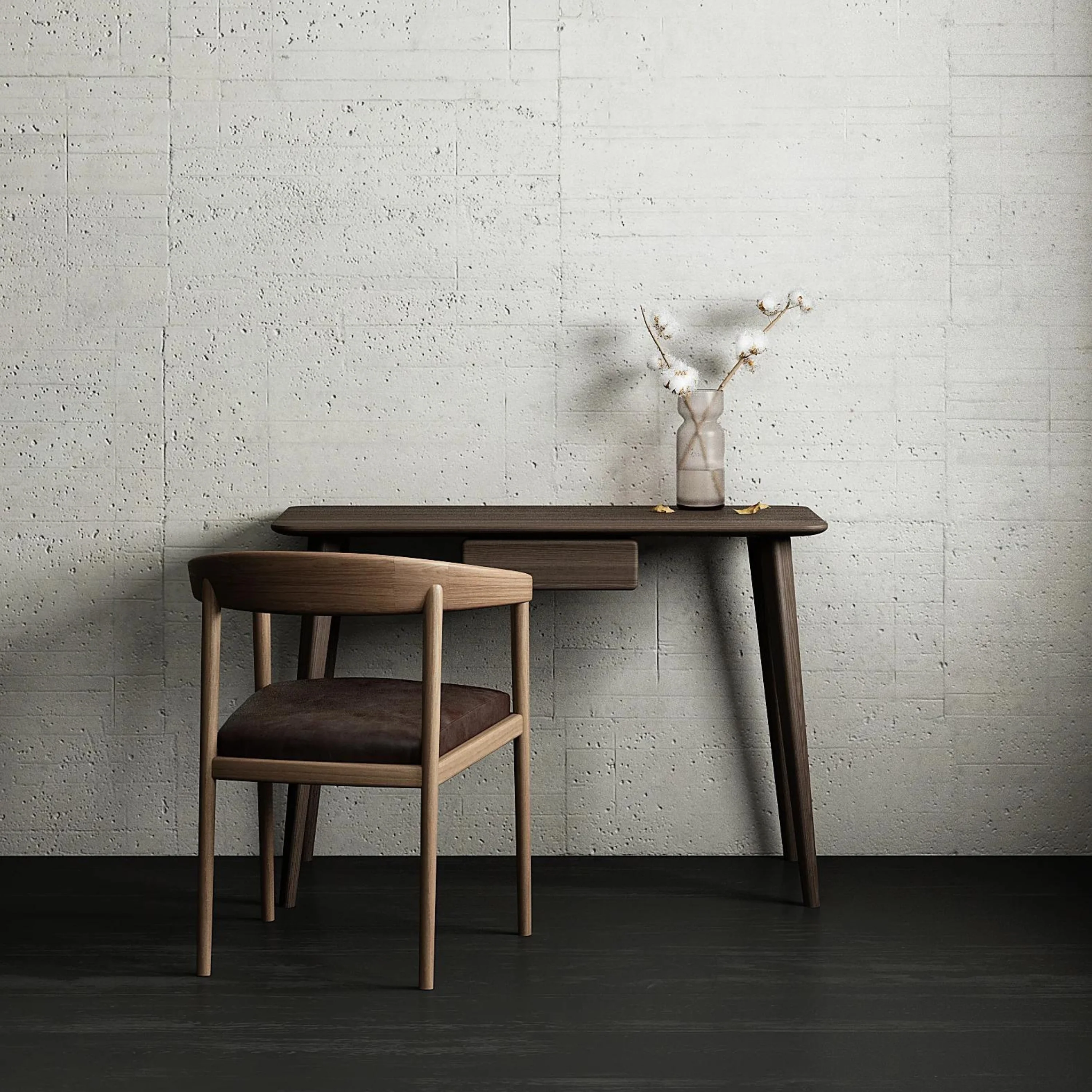 Domani Desk with Draw in European Oak Black Satin