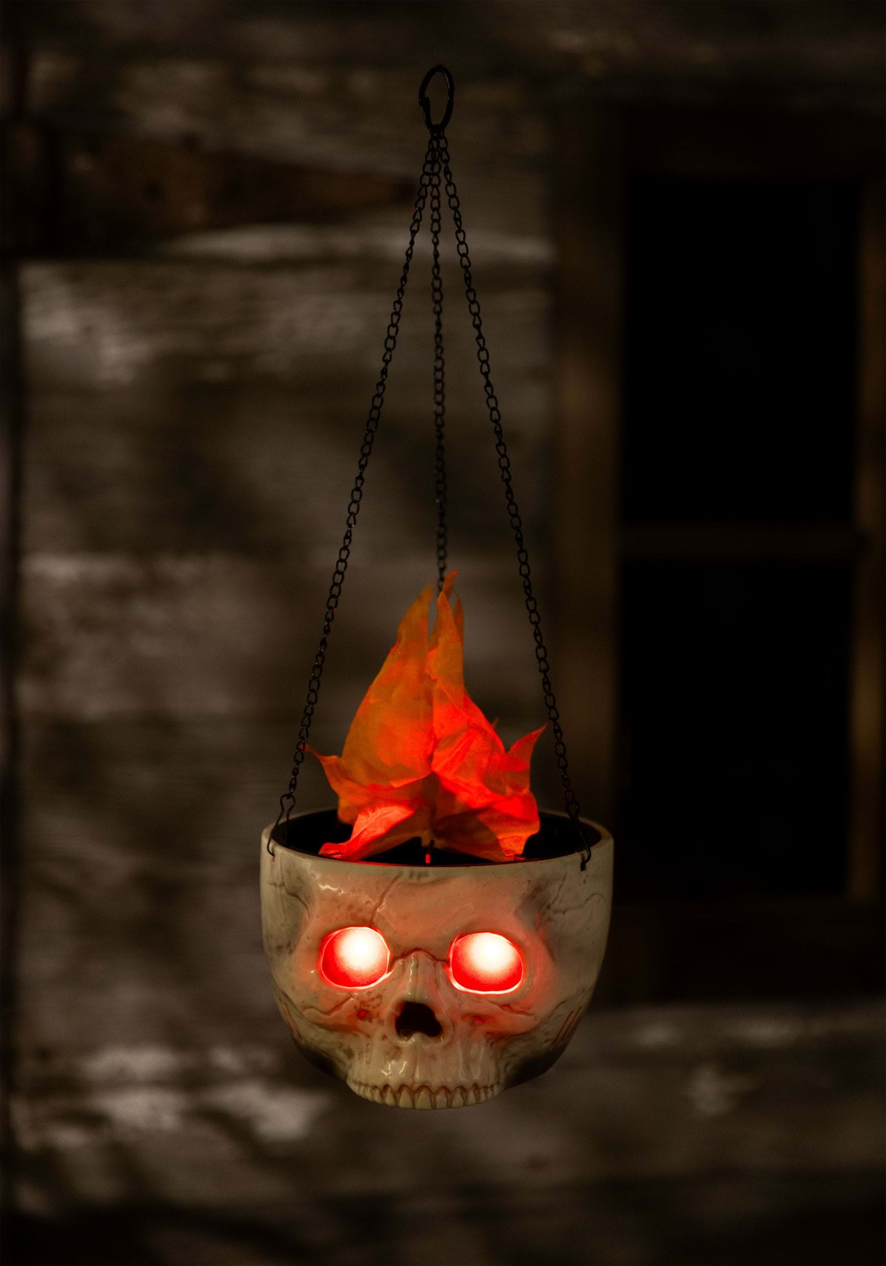 Flaming Fire Skull Sconce Halloween Prop
