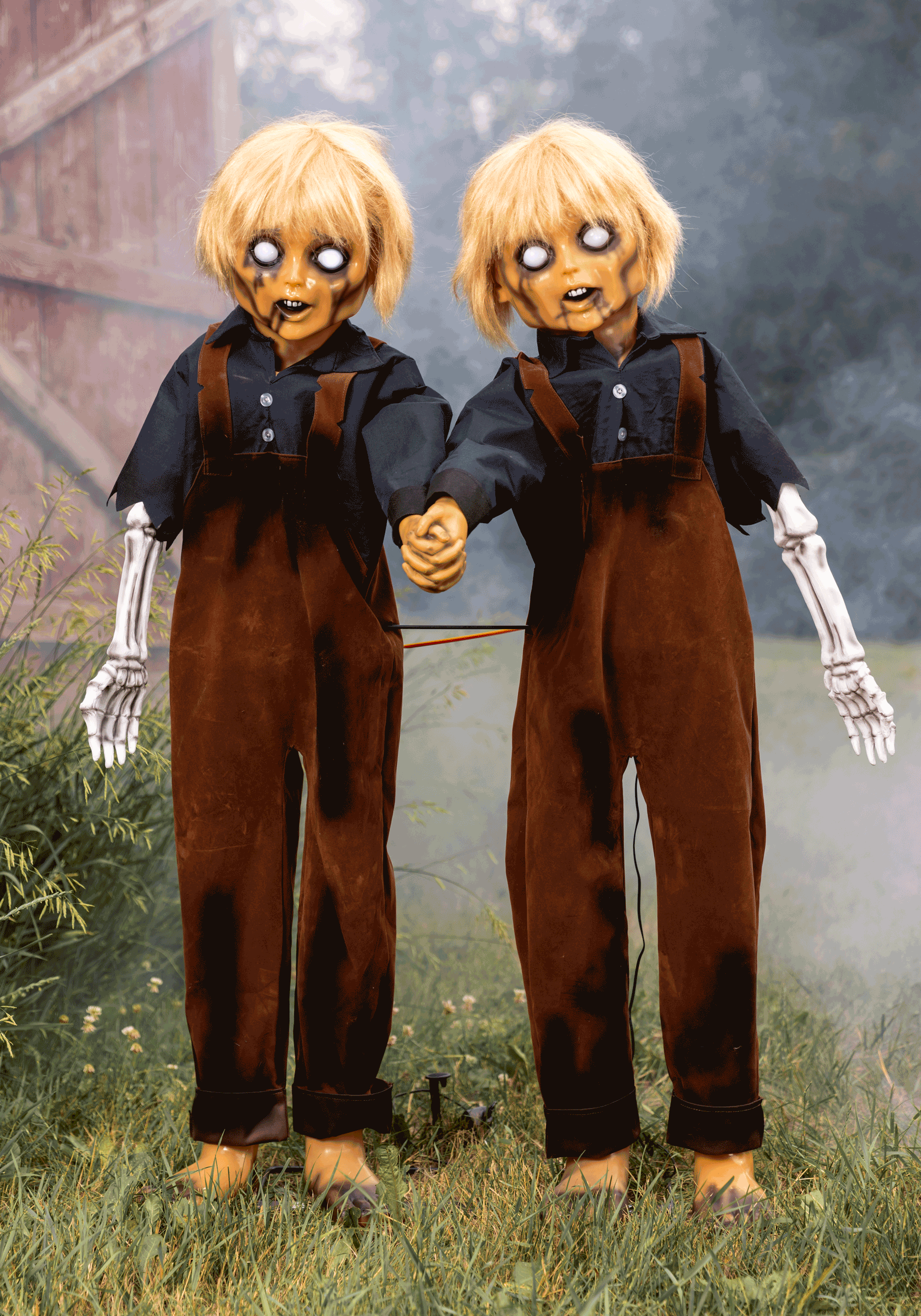 4FT Creepy Twin Boys Animatronic Decoration