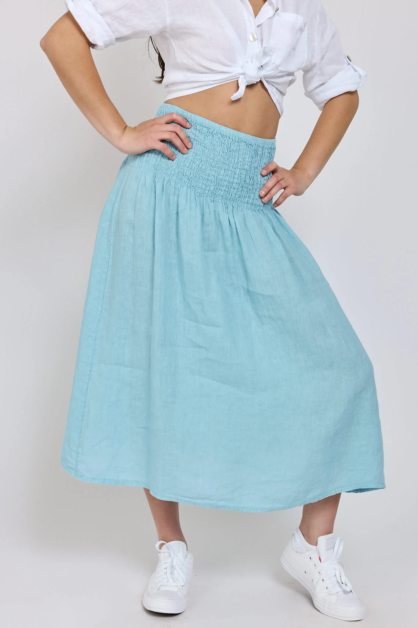 Italian Linen Smocked Skirt