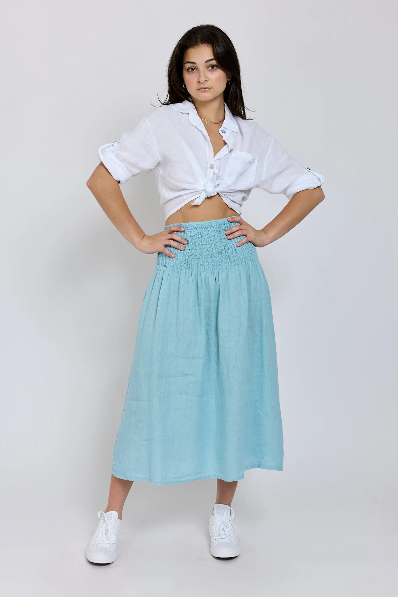 Italian Linen Smocked Skirt
