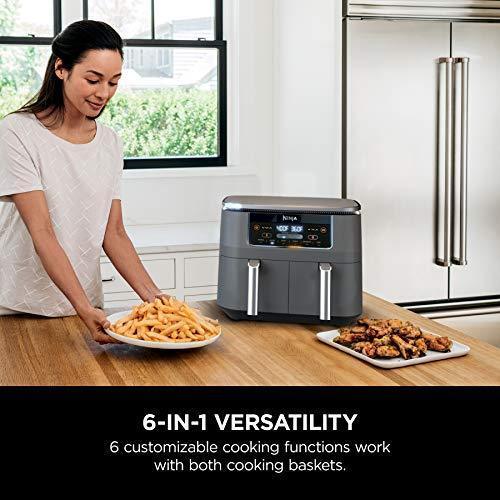 Ninja DZ201 Foodi 6in1 2Basket Air Fryer with DualZone Technology, 8Quart Capacity, and a Dark Grey Stainless Finish