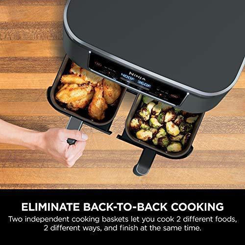 Ninja DZ201 Foodi 6in1 2Basket Air Fryer with DualZone Technology, 8Quart Capacity, and a Dark Grey Stainless Finish