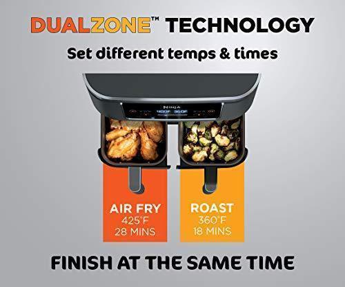 Ninja DZ201 Foodi 6in1 2Basket Air Fryer with DualZone Technology, 8Quart Capacity, and a Dark Grey Stainless Finish