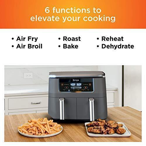 Ninja DZ201 Foodi 6in1 2Basket Air Fryer with DualZone Technology, 8Quart Capacity, and a Dark Grey Stainless Finish