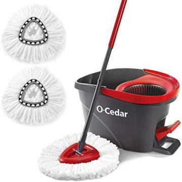 OCedar EasyWring Microfiber Spin Mop  Bucket Floor Cleaning System  2 Extra Refills, RedGray