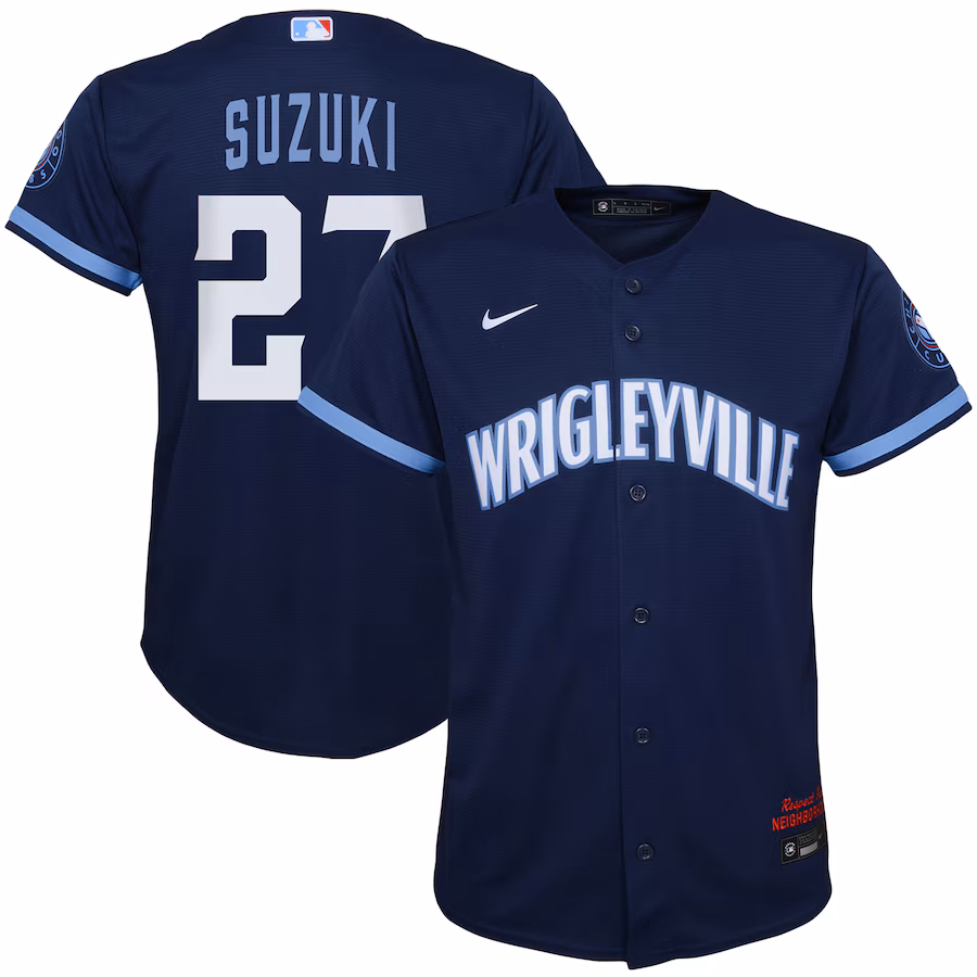 Preschool Chicago Cubs Seiya Suzuki Nike Navy City Connect Script Replica Player Jersey