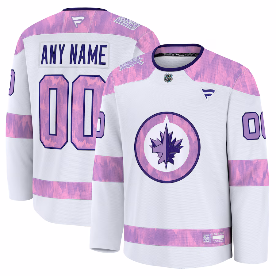 Men's Winnipeg Jets Fanatics White 2024 Hockey Fights Cancer Custom Practice Jersey