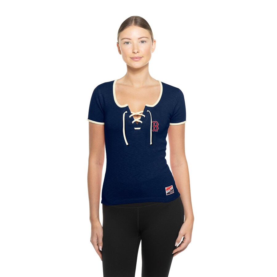 Women's Boston Red Sox New Era Navy Throwback Lace Up T-Shirt
