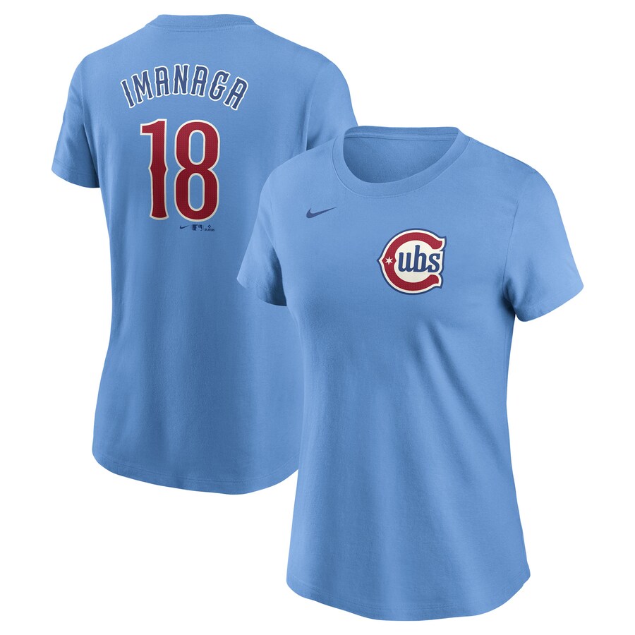 Women's Chicago Cubs Sh��ta Imanaga Nike Baby Blue Fuse Name & Number T-Shirt