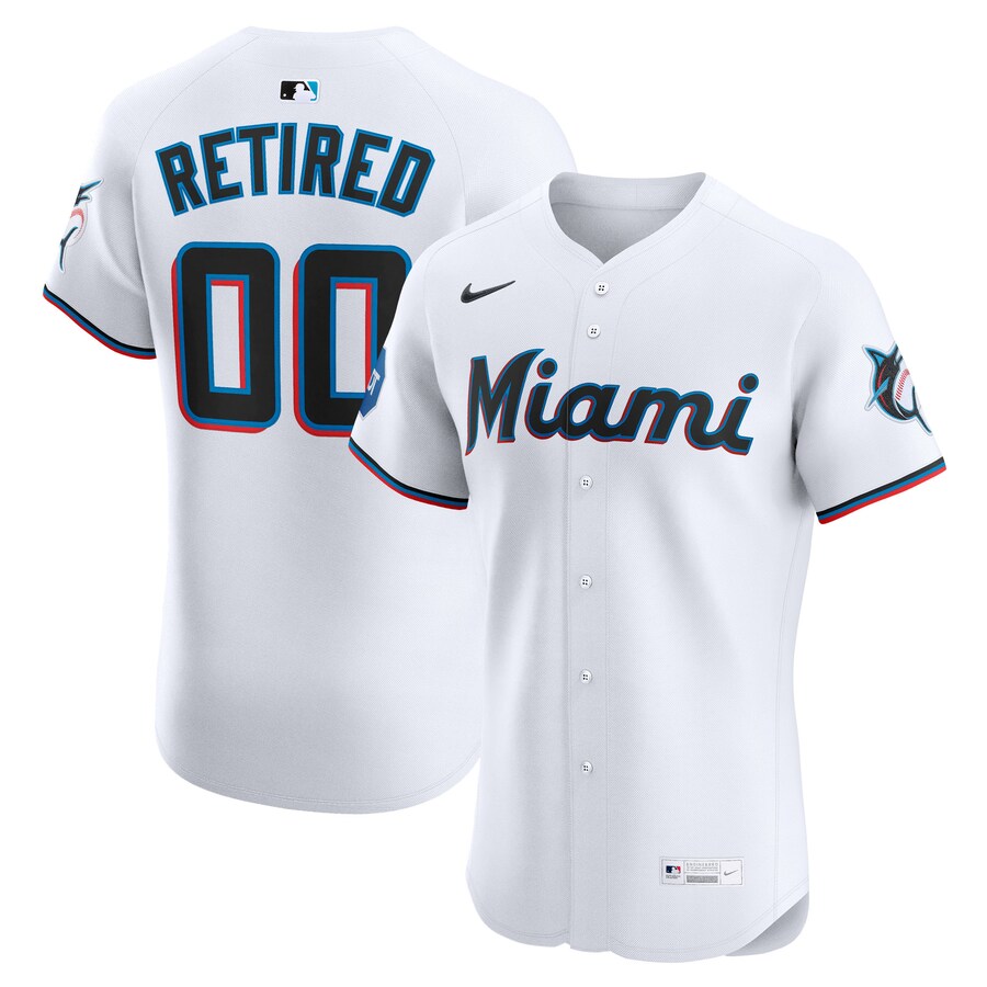 Men's Miami Marlins Nike White Home Elite Sponsor Patch Pick-A-Player Retired Roster Jersey