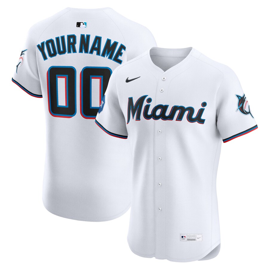 Men's Miami Marlins Nike White Home Elite Sponsor Patch Custom Jersey