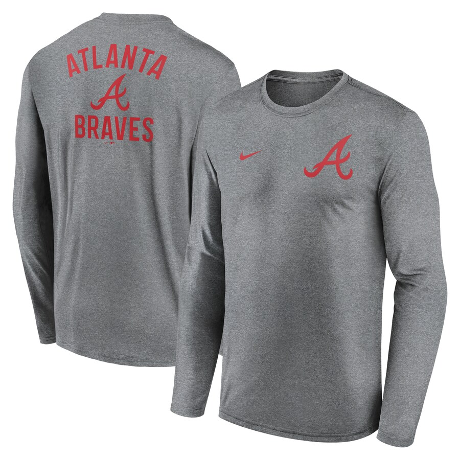 Men's Atlanta Braves Nike Heather Charcoal 2-Hit Legend Performance Long Sleeve T-Shirt