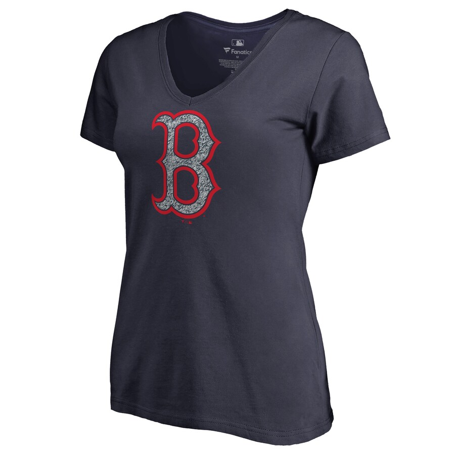Women's Boston Red Sox Navy Static Logo V-Neck T-Shirt