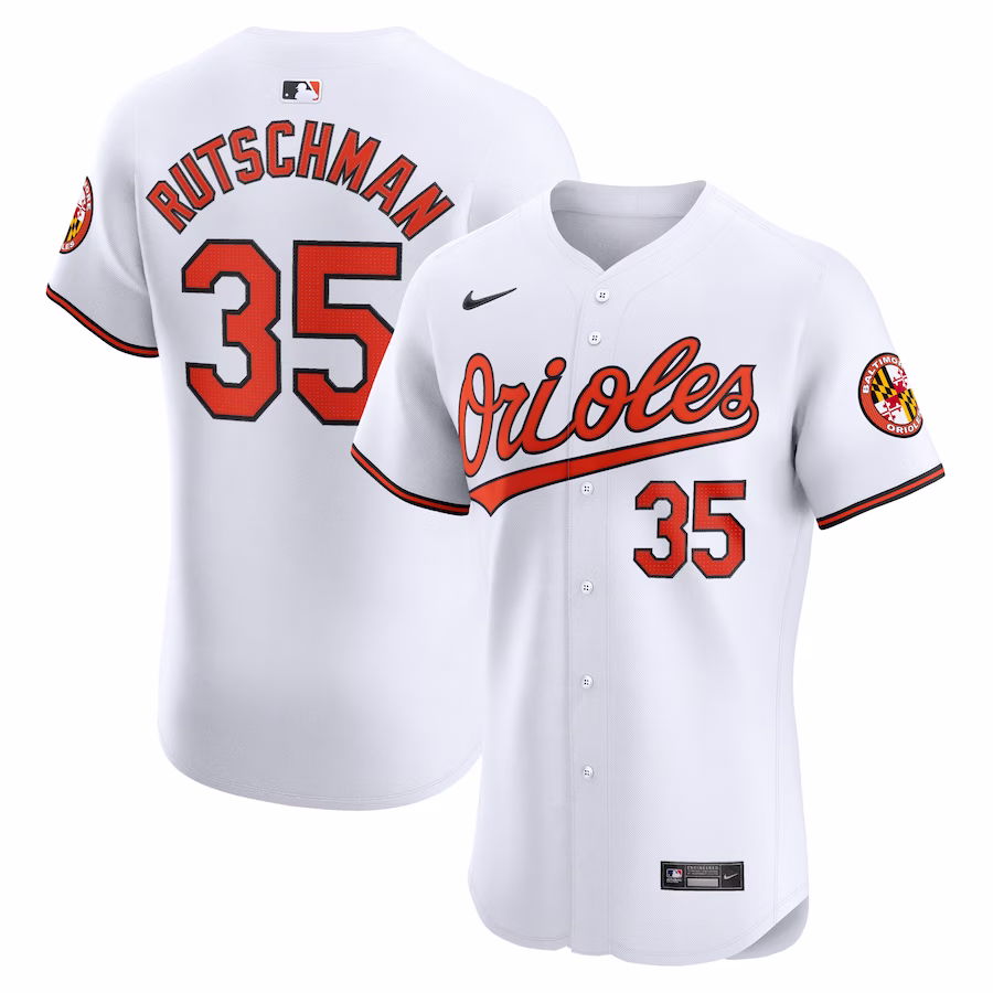 Men's Baltimore Orioles Adley Rutschman Nike White Home Elite Jersey