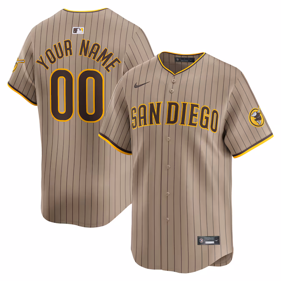 Men's San Diego Padres Nike Khaki Alternate Limited Custom Jersey
