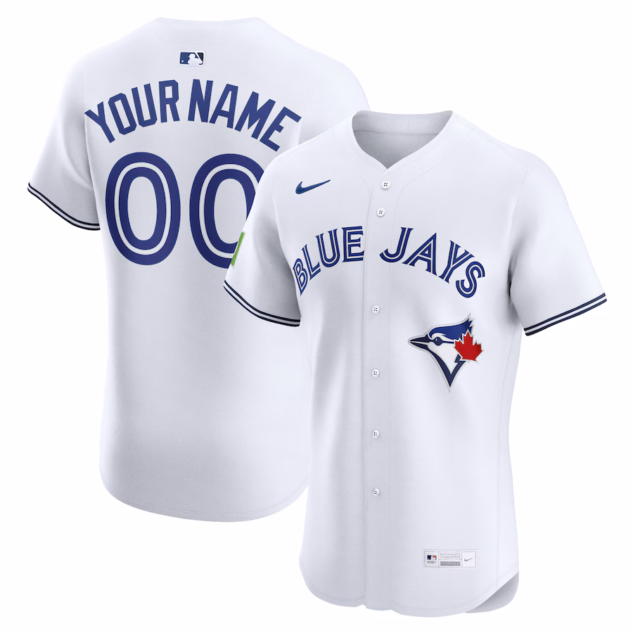 Men's Toronto Blue Jays Nike White Home Elite Sponsor Patch Custom Jersey