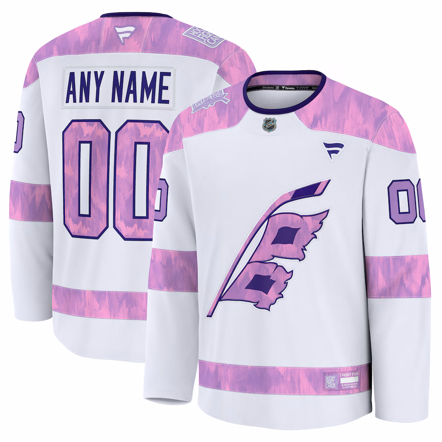 Men's Carolina Hurricanes Fanatics White 2024 Hockey Fights Cancer Custom Practice Jersey