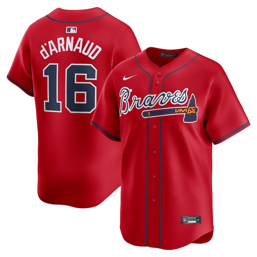 Men's Atlanta Braves Travis d'Arnaud Nike Red Limited Jersey